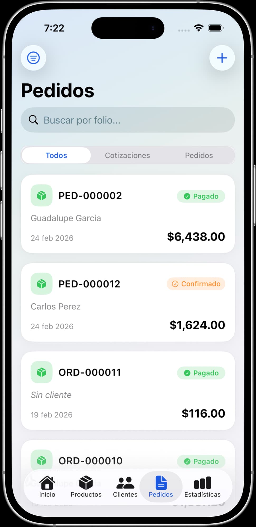 Captura real de MiStock: Pedidos y pagos en contexto
